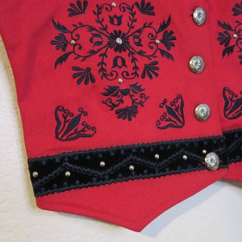 Valencia Red Western Crop Vest Cowboy Cowgirl Boho Button‎ Up Festival Concert